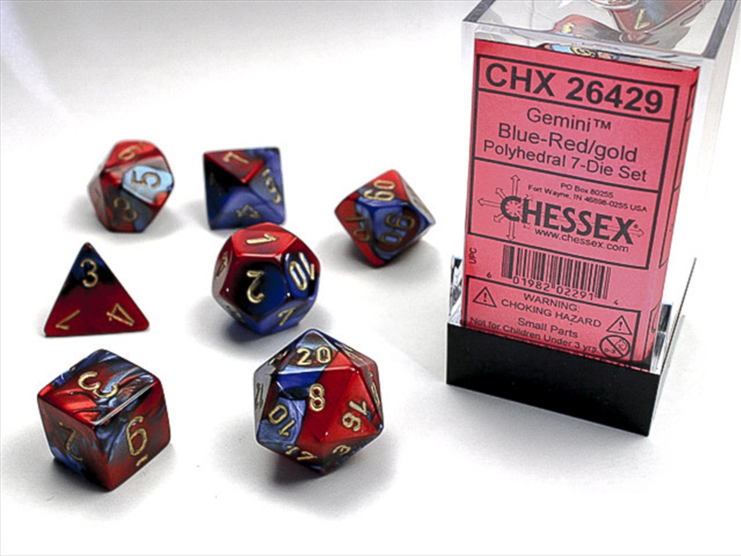 Chessex Polyhedral 7-Die Set Gemini Blue-Red/Gold/Product Detail/Dice Games