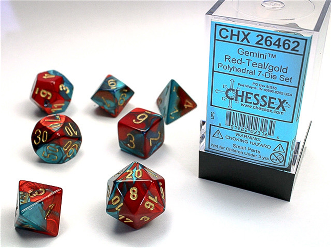 Chessex Polyhedral 7-Die Set Gemini Red-Teal/Gold/Product Detail/Dice Games