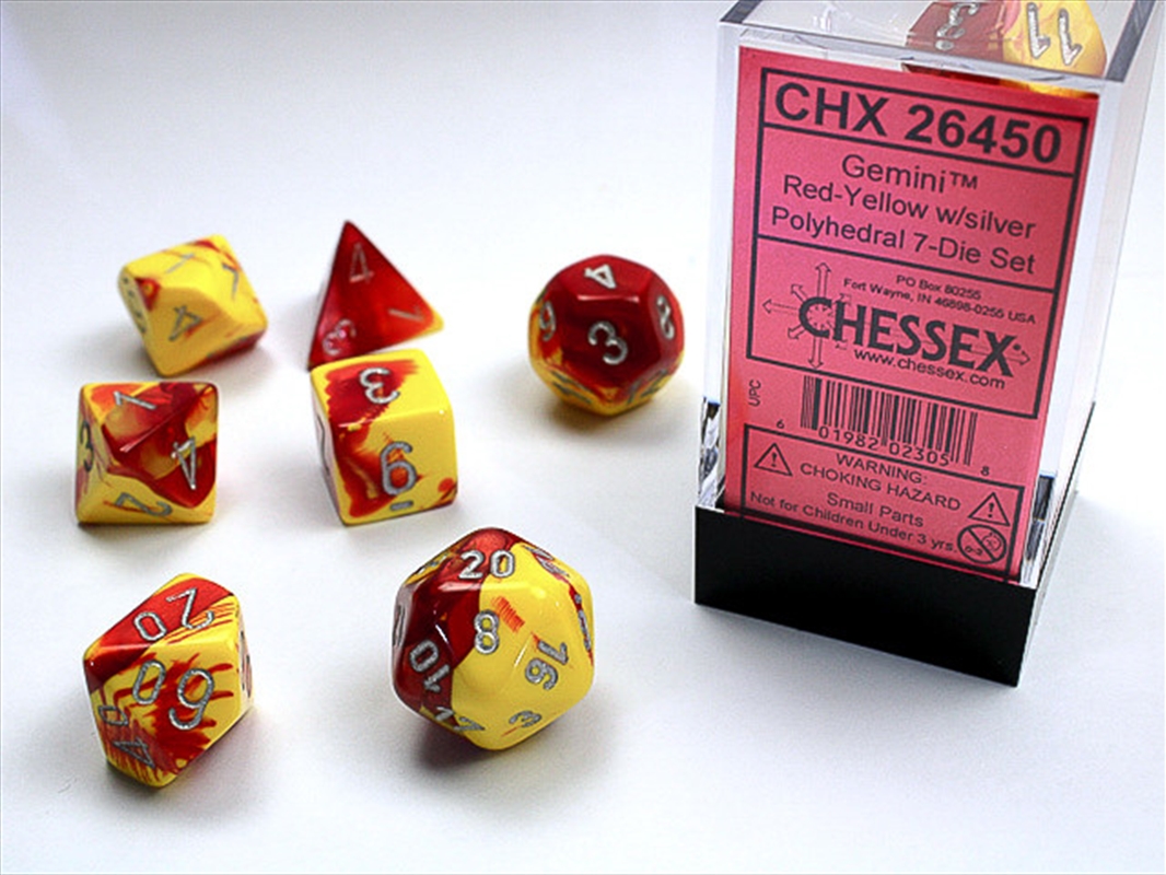 Chessex Polyhedral 7-Die Set Gemini Red-Yellow/White/Product Detail/Dice Games