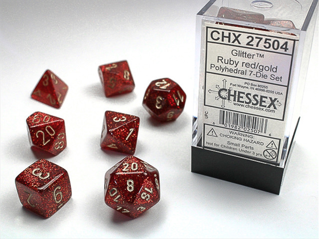 Chessex Polyhedral 7-Die Set Glitter Ruby/Gold/Product Detail/Dice Games