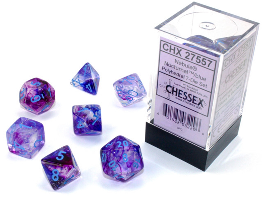 Chessex Polyhedral 7-Die Set Nebula Nocturnal/Blue (Luminary Effect)/Product Detail/Dice Games