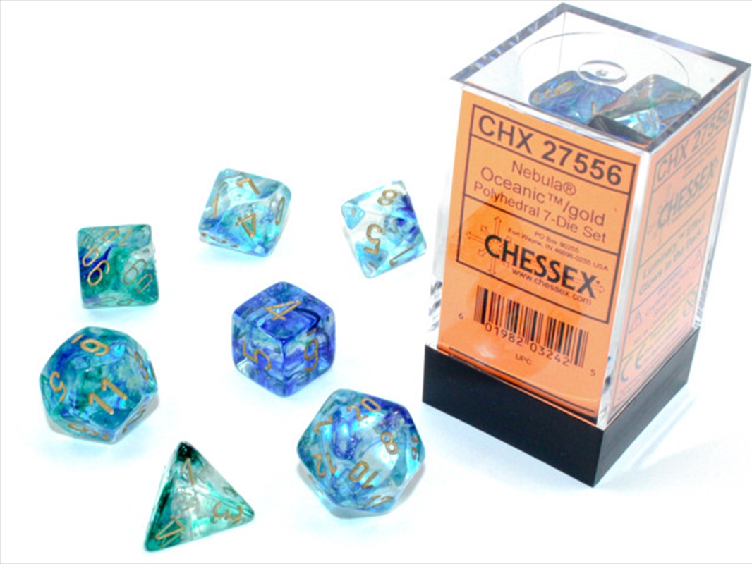 Chessex Polyhedral 7-Die Set Nebula Oceanic/Gold (Luminary Effect)/Product Detail/Dice Games