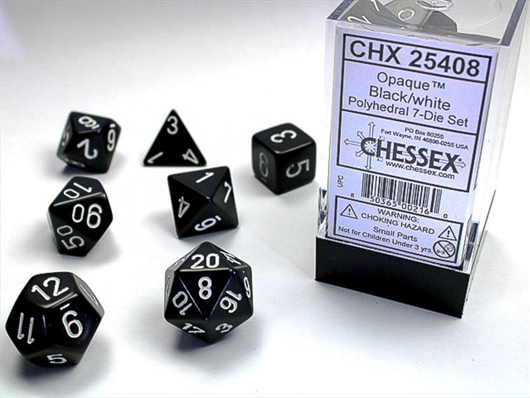 Chessex Polyhedral 7-Die Set Opaque Black/White/Product Detail/Dice Games