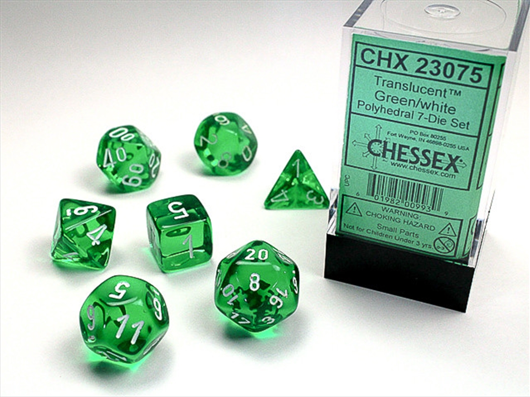 Chessex Polyhedral 7-Die Set Translucent Green/White/Product Detail/Dice Games