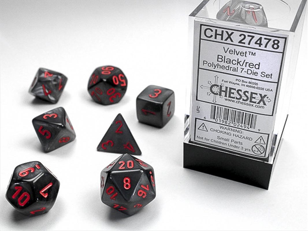 Chessex Polyhedral 7-Die Set Velvet Black/Red/Product Detail/Dice Games