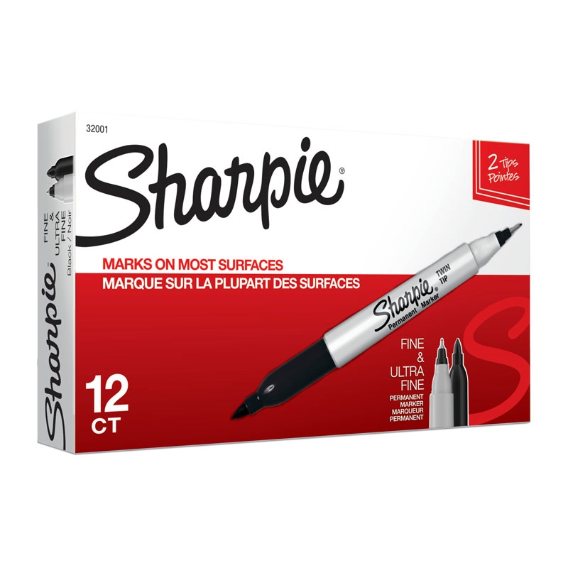 SHARPIE Twin Tip Permanent Marker Black Box of 12/Product Detail/Pens, Markers & Highlighters