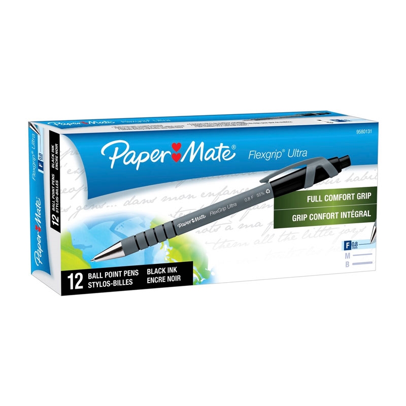 Paper Mate Flexi Grip Retractable Ball Pen 0.8mm Black Box of 12/Product Detail/Pens, Markers & Highlighters