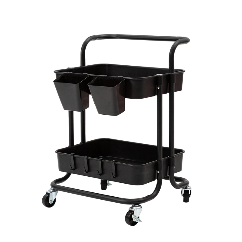 Kandoka 2 Tier Trolley Storage Cart with Swivel - Black/Product Detail/Decor