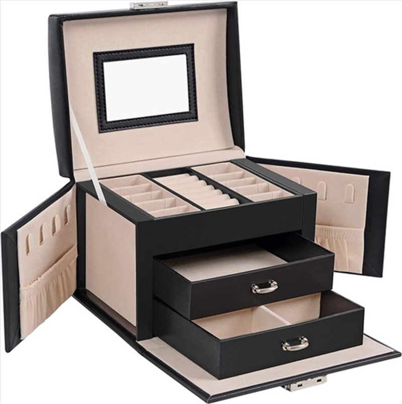 SONGMICS Lockable Jewellery Box Case with 2 Drawers and Mirror Black/Product Detail/Homewares