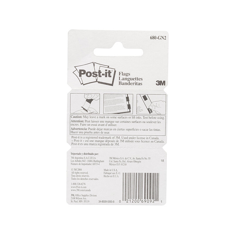 POST-IT Flag 680-GN2 Green Pack of 2 Box of 6/Product Detail/Stationery