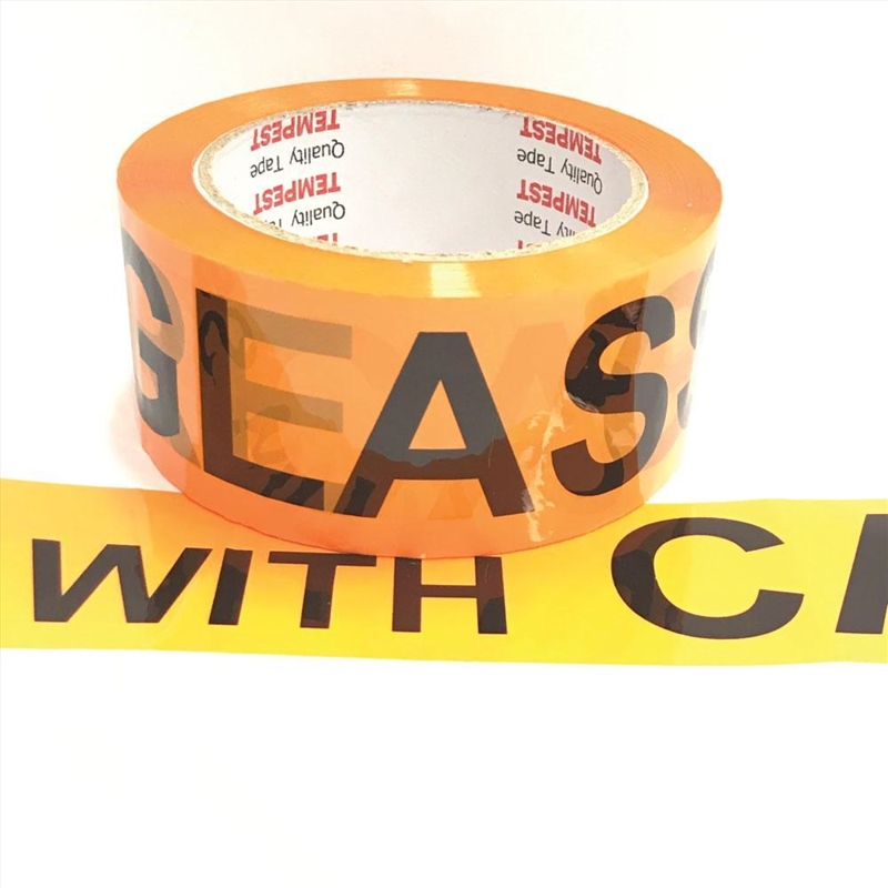 1x Glass Dispatch Tape Orange Black 48mm x 75mm Roll With Care Packing Label/Product Detail/Stationery