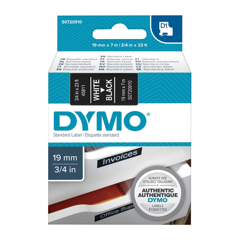 DYMO White on Black 19mmx7m Tape/Product Detail/Stationery