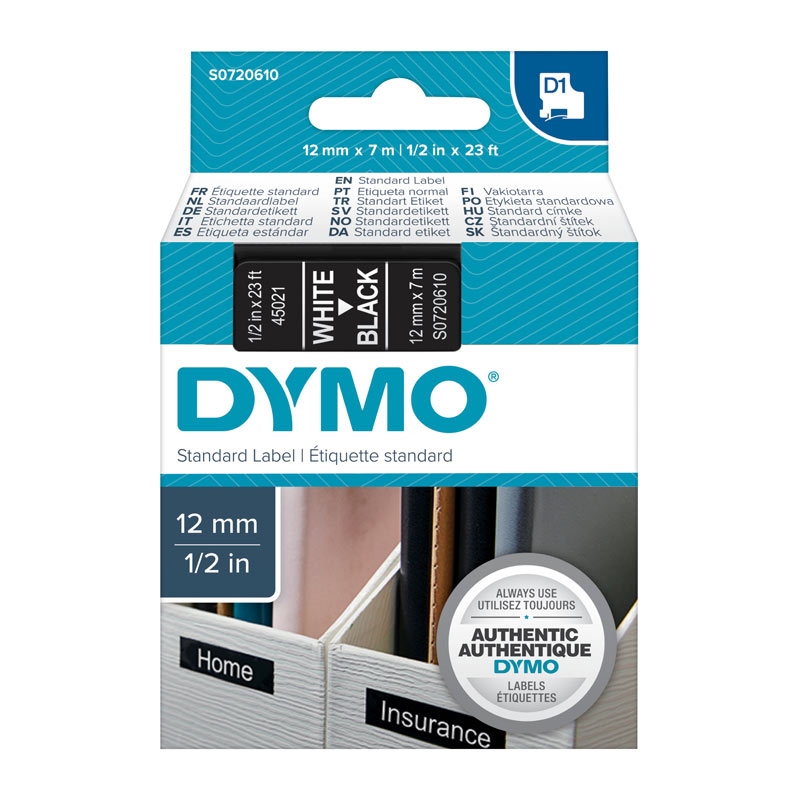 DYMO White on Black 12mmx7m Tape/Product Detail/Stationery