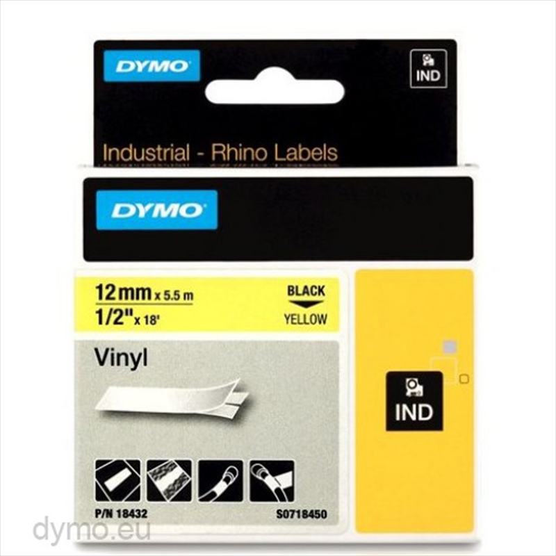 DYMO Rhino Ny Label 12mm Black/Yellow/Product Detail/Stationery