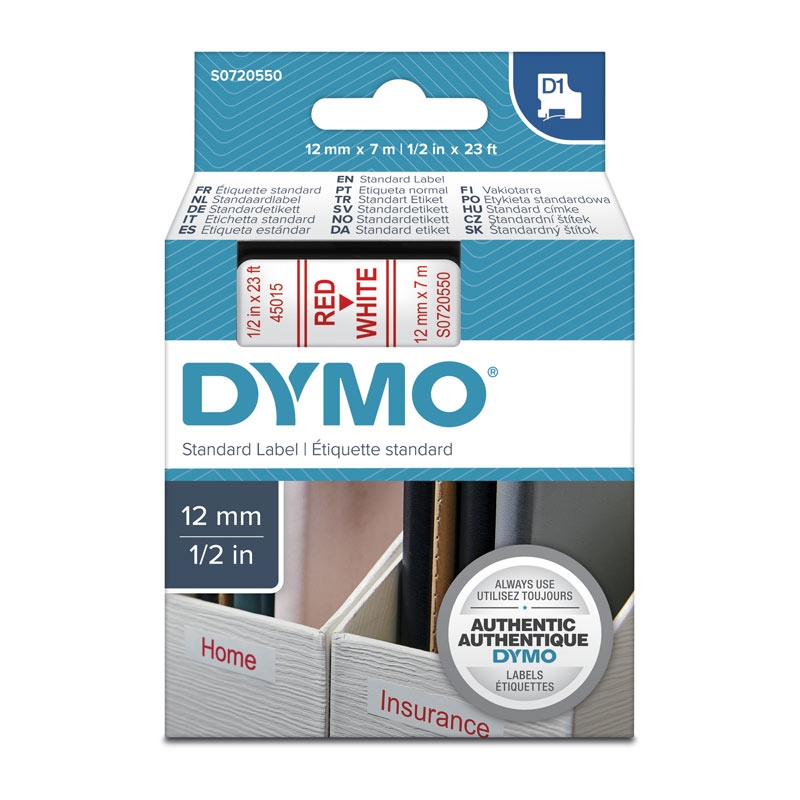 DYMO Red on Wht 12mmx7m Tape/Product Detail/Stationery