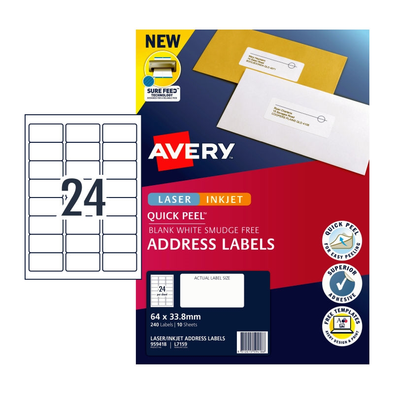 AVERY LIP Label QP L7159 24Up labels with 10 sheets/Product Detail/Stationery