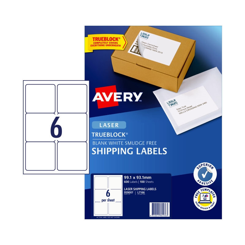 AVERY Laser Label Shp L7166 6Up Pack of 100/Product Detail/Stationery