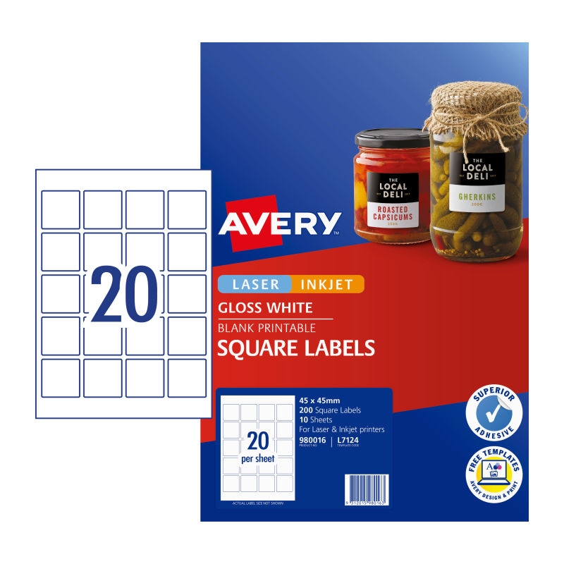 AVERY Label Square L7124 20Up Pack of 10/Product Detail/Stationery