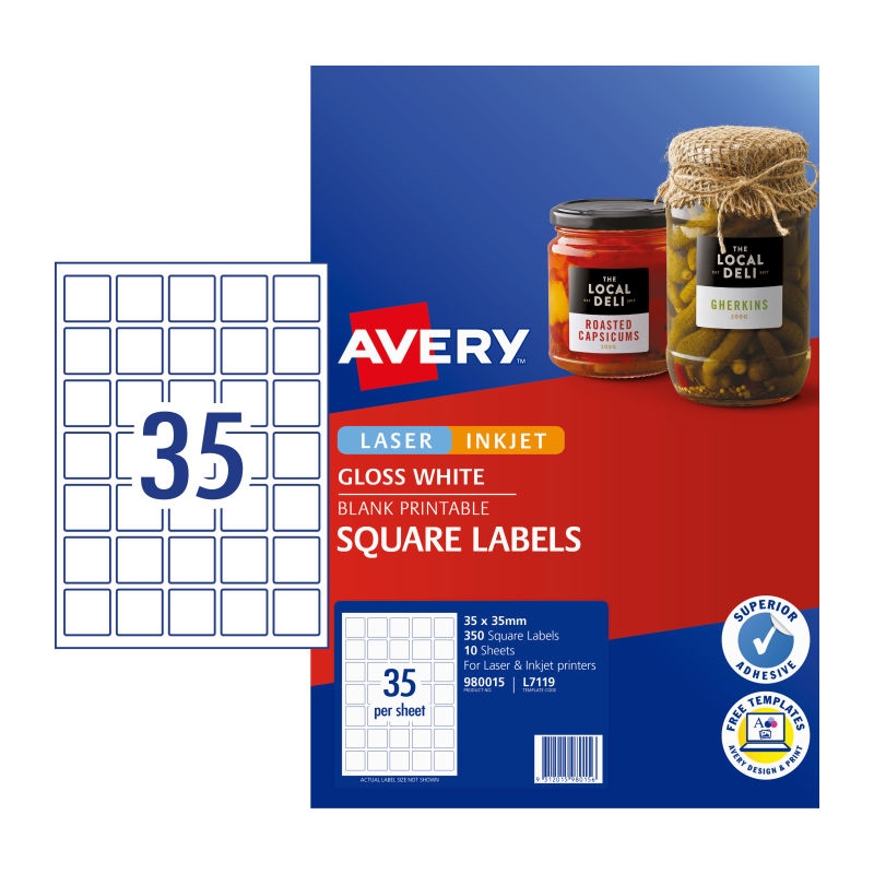 AVERY Label Sq Gls White L7119 Pack of 350/Product Detail/Stationery