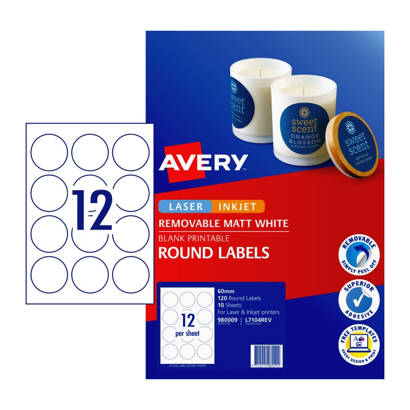 AVERY Label Rd L7104 60mm 12Up Pack of 10/Product Detail/Stationery