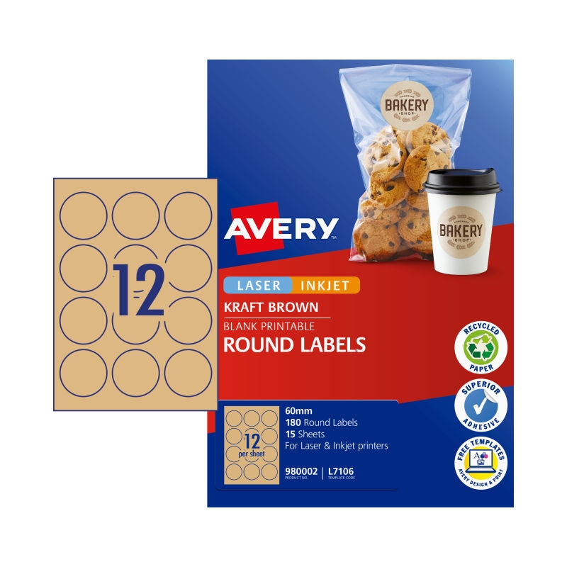 AVERY Label Rd Brn 60mm 12Up Pack of 15/Product Detail/Stationery