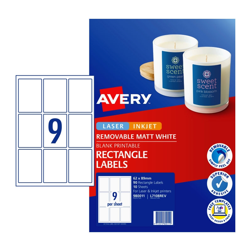 AVERY Label Rct L7108REV 9Up Pack of 10/Product Detail/Stationery