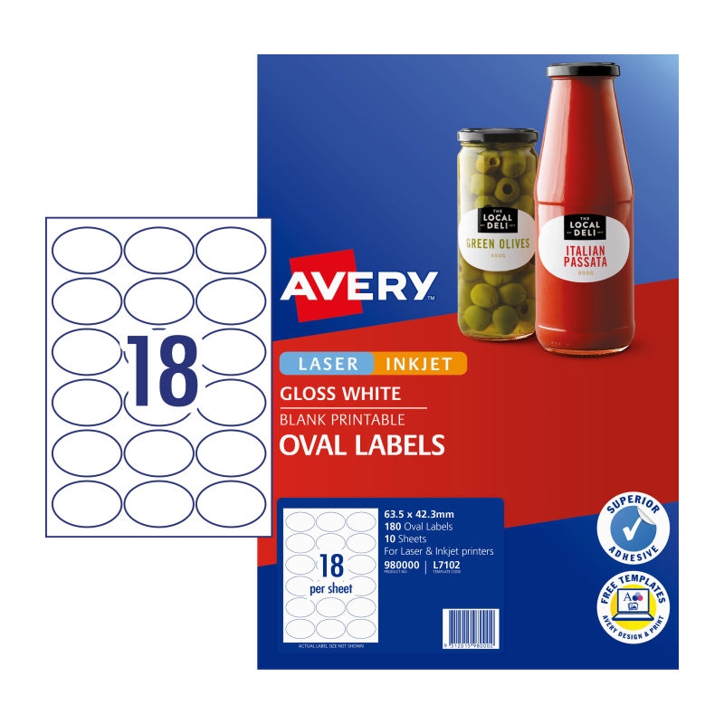 AVERY Label Oval L7102 18Up Pack of 10/Product Detail/Stationery