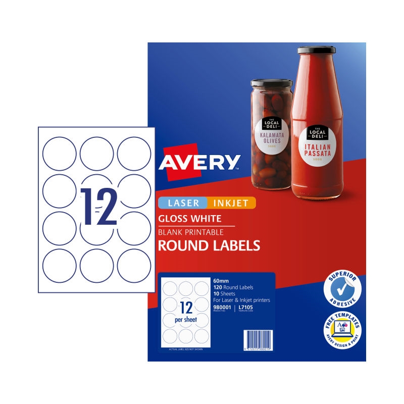 AVERY Label L7105 Rd 60mm 12Up Pack of 10/Product Detail/Stationery