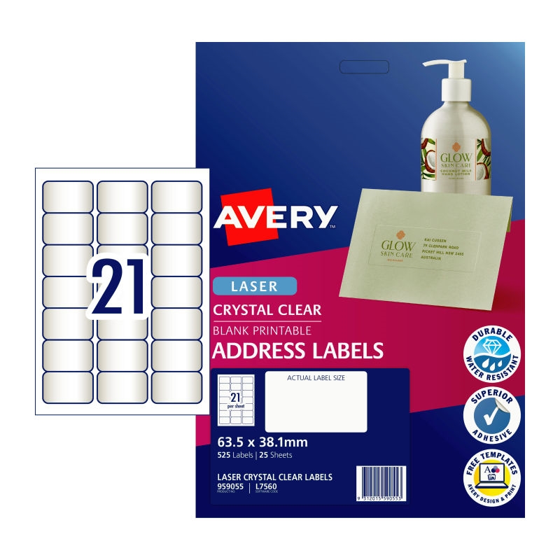 AVERY Label Clear L7560 21Up Pack of 25/Product Detail/Stationery