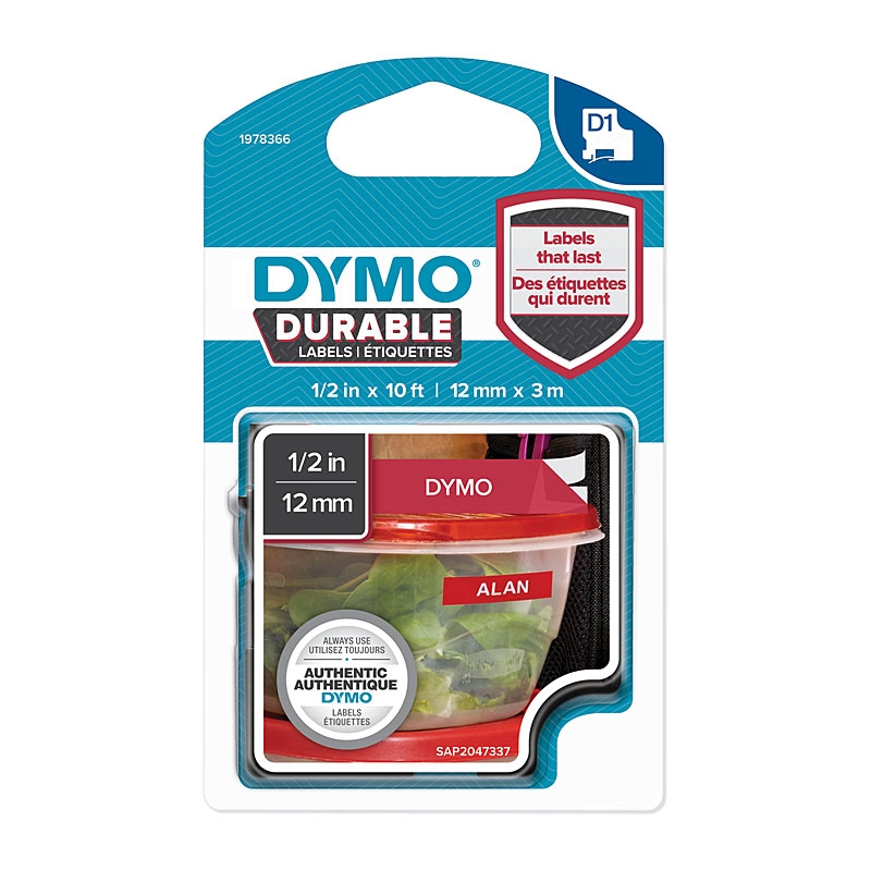 DYMO Dur White on Red 12mm x 3m/Product Detail/Stationery