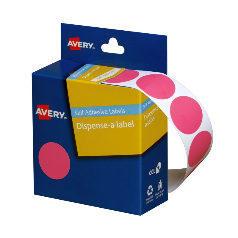 AVERY Display 24mm Pink Dot Pack of 500/Product Detail/Stationery