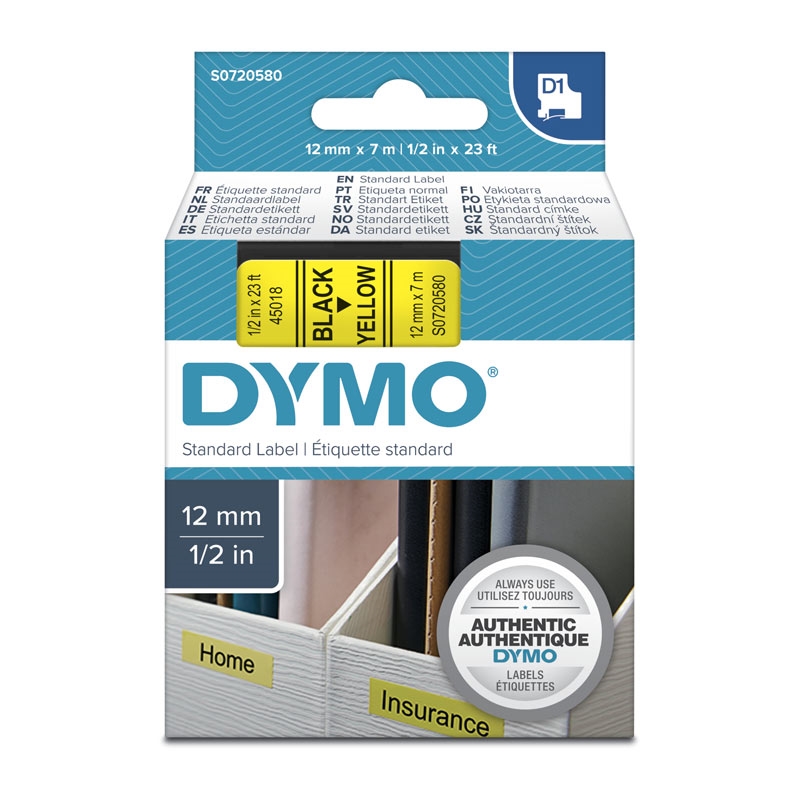 DYMO Black on Yellow 12mmx7m Tape/Product Detail/Stationery