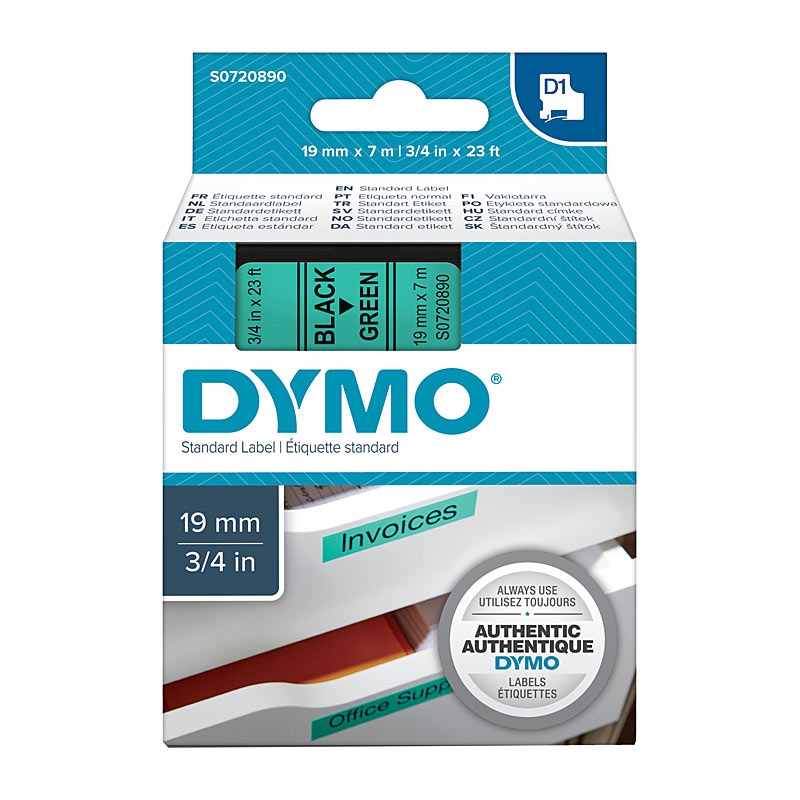 DYMO Black on Grn 19mmx7m Tape/Product Detail/Stationery