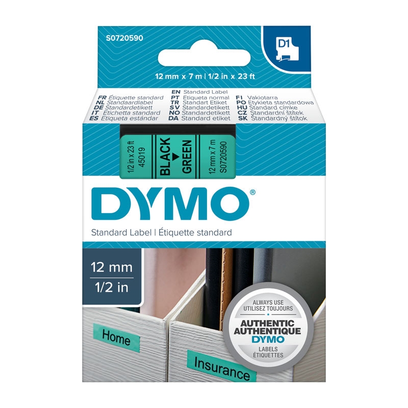 DYMO Black on Grn 12mmx7m Tape/Product Detail/Stationery