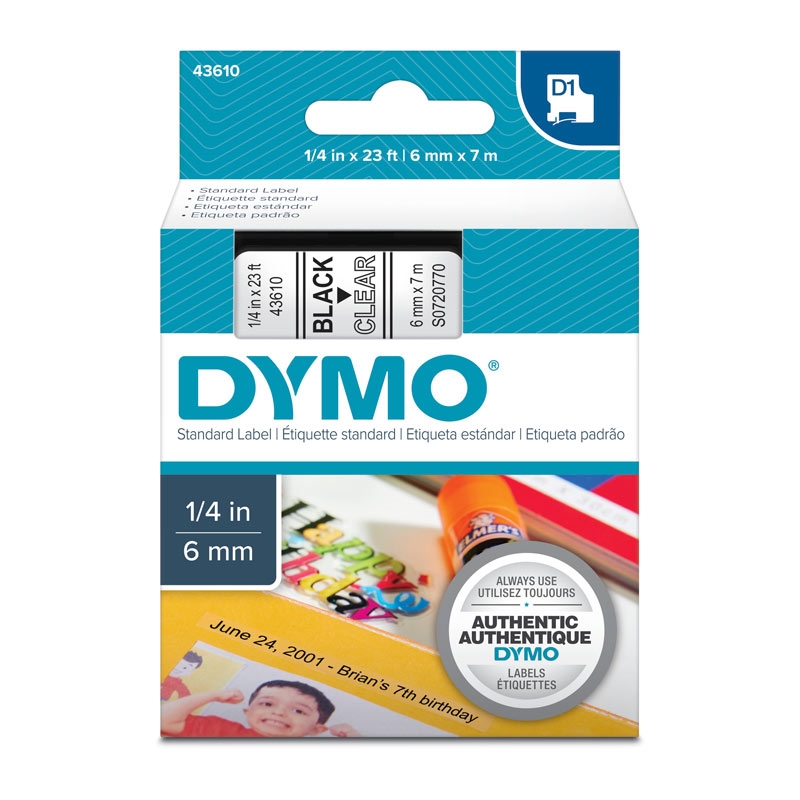 DYMO Black on Clear 6mm x7m Tape/Product Detail/Stationery