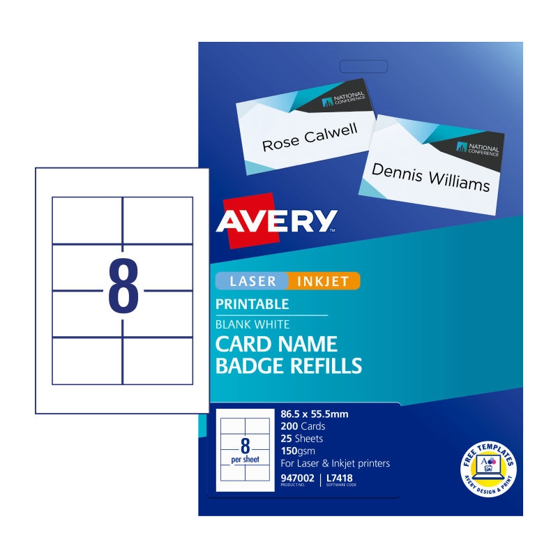 AVERY Badge Refill L7418 8Up Pack of 25/Product Detail/Stationery