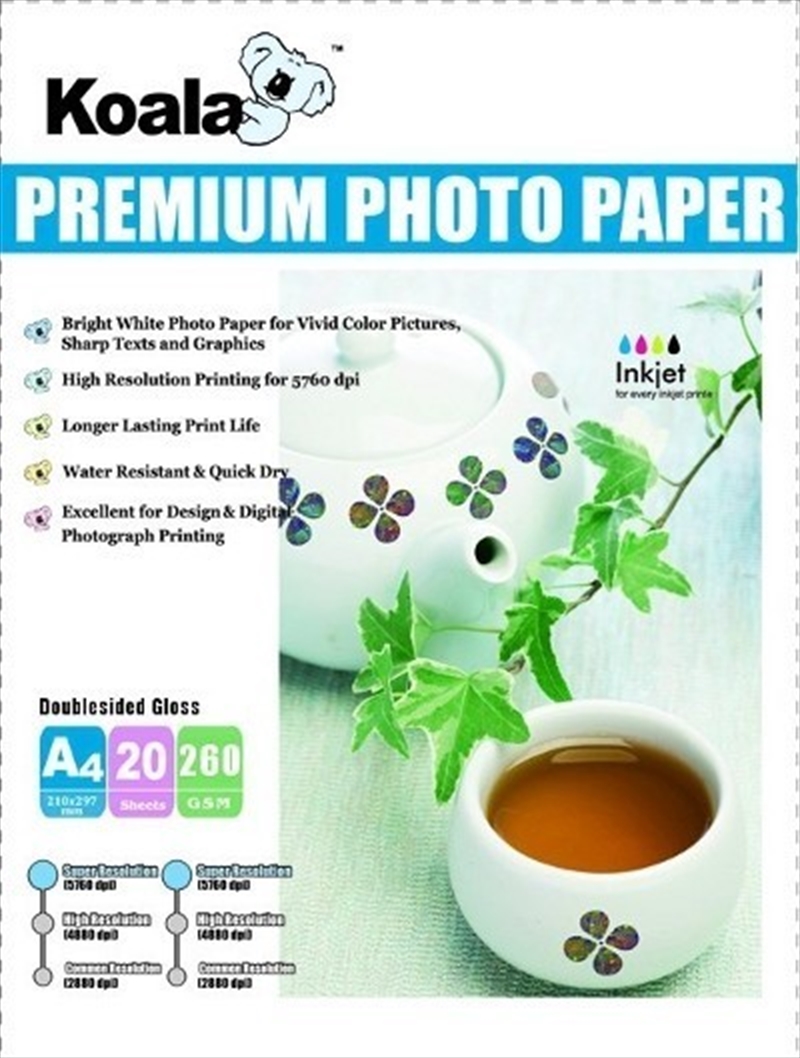 KOALA 260gsm A4 Double Sided High Gloss Photo Paper 20 Sheets/Product Detail/Stationery