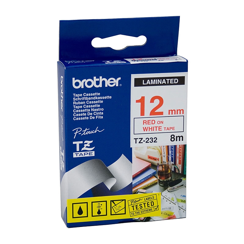 BROTHER TZe232 Labelling Tape 12mm Red on White TZE Tape/Product Detail/Stationery