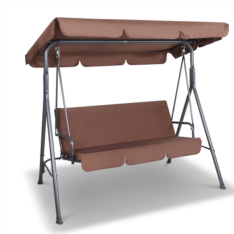 Gardeon 3 Seater Outdoor Canopy Swing Chair - Coffee/Product Detail/Outdoor