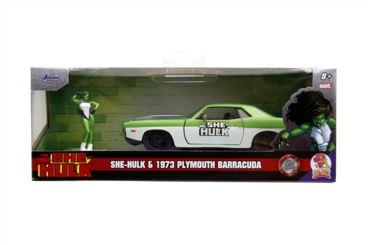 Marvel Comics - 1973 Plymouth Barracuda 1:32 Scale Vehicle with She-Hulk Figure/Product Detail/Figurines