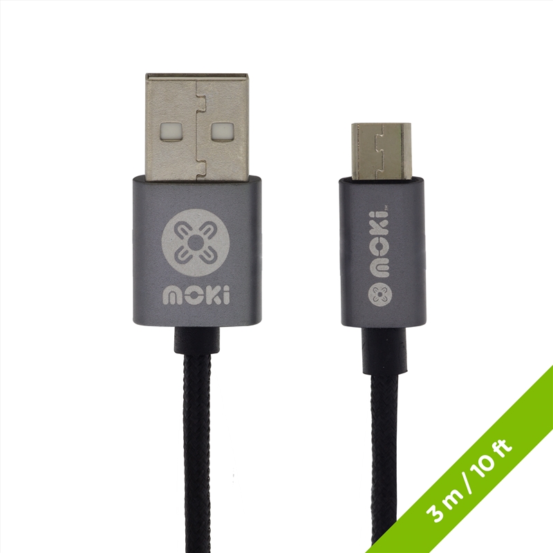 Moki Braided King Size Micro-USB SynCharge Cable Gun Metal Tip 3m/Product Detail/Cables