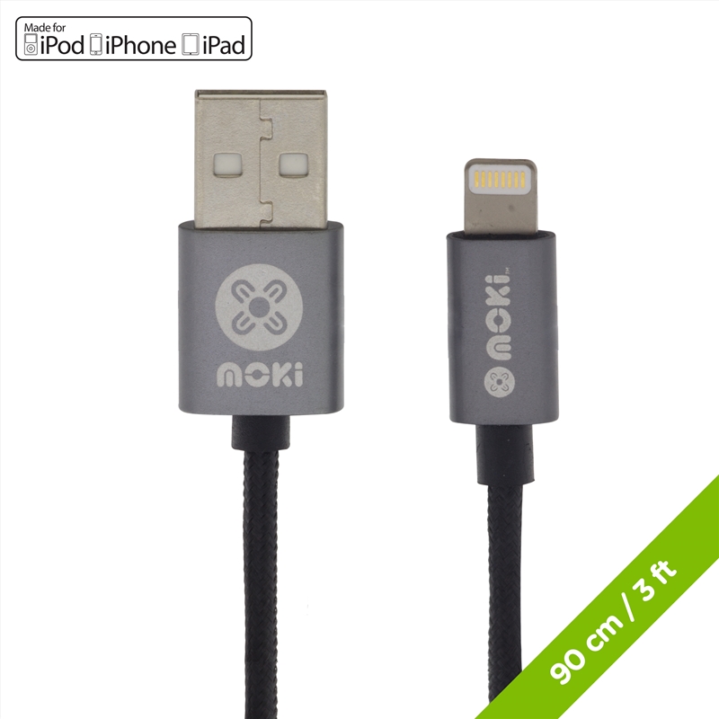 Moki Braided Lightning SynCharge Cable (MFi Licenced) - Gun Metal/Product Detail/Cables