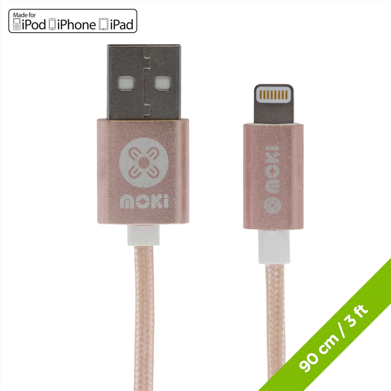 Moki Braided Lightning SynCharge Cable (MFi Licenced) - Rose Gold/Product Detail/Cables