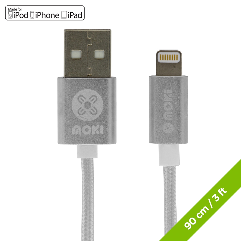 Moki Braided Lightning SynCharge Cable (MFi Licenced) - Silver/Product Detail/Cables